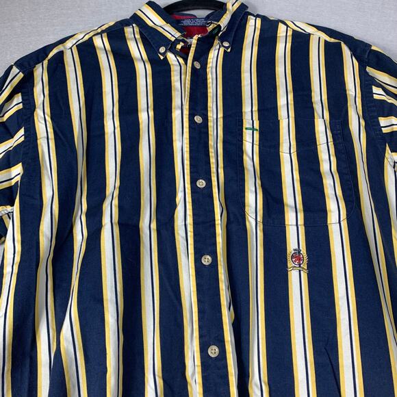 Vintage Tommy Hilfiger Men’s S Striped Long Sleeve Button-Down Blue Yellow White - Picture 5 of 9
